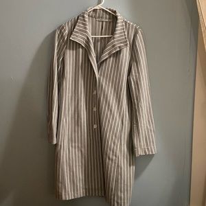 Amazing gray and white striped long jacket